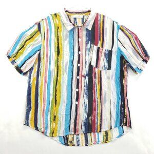 ChArmkpR Shirt Mens XL Black White Paint Striped Design Short Sleeve Button-Up